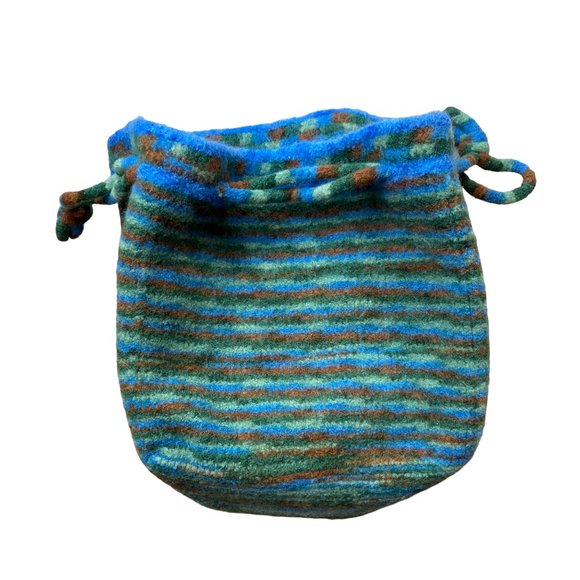 Felted Boiled Wool Multicolored Fall Aesthetic Striped Drawstring Bag Tote - Picture 4 of 9